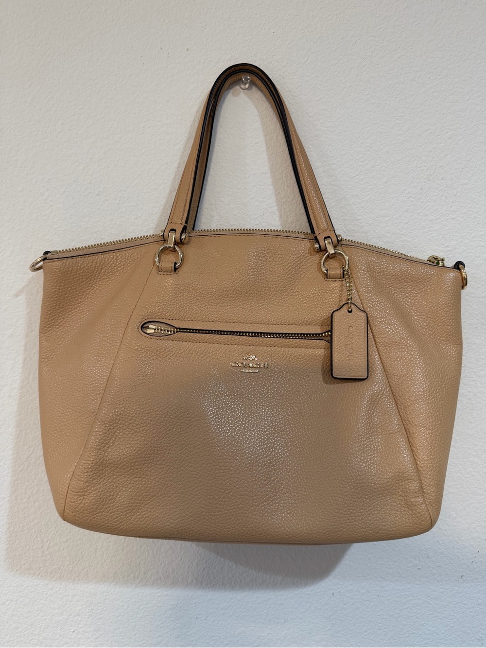 Coach Prairie Satchel Pebble Leather Nude Tan Shoulder Bag Purse
